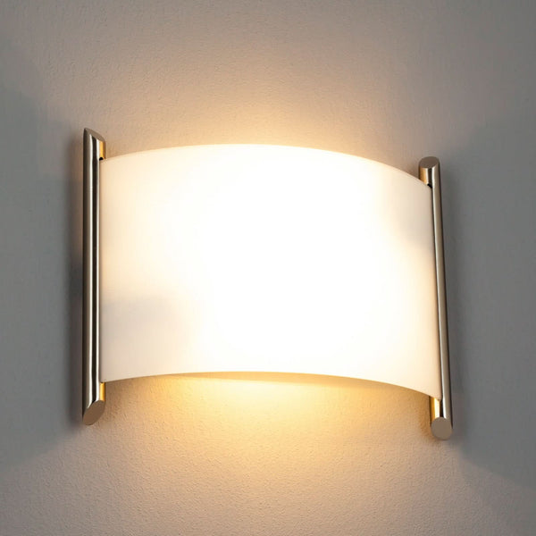 Applique murale Filippa en verre, nickel et blanc, 2 lumières, hauteur 25 cm