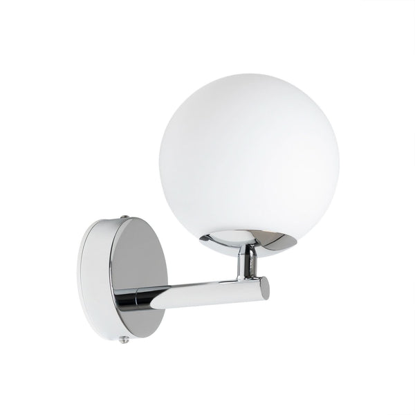 Applique murale LED Maviris en verre, chromé et blanc, hauteur 16,9 cm, IP44