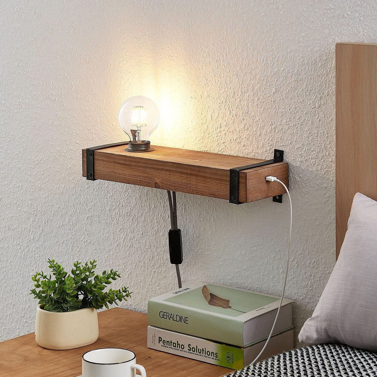 Applique murale Sverina en bois, marron et noir, hauteur 10 cm