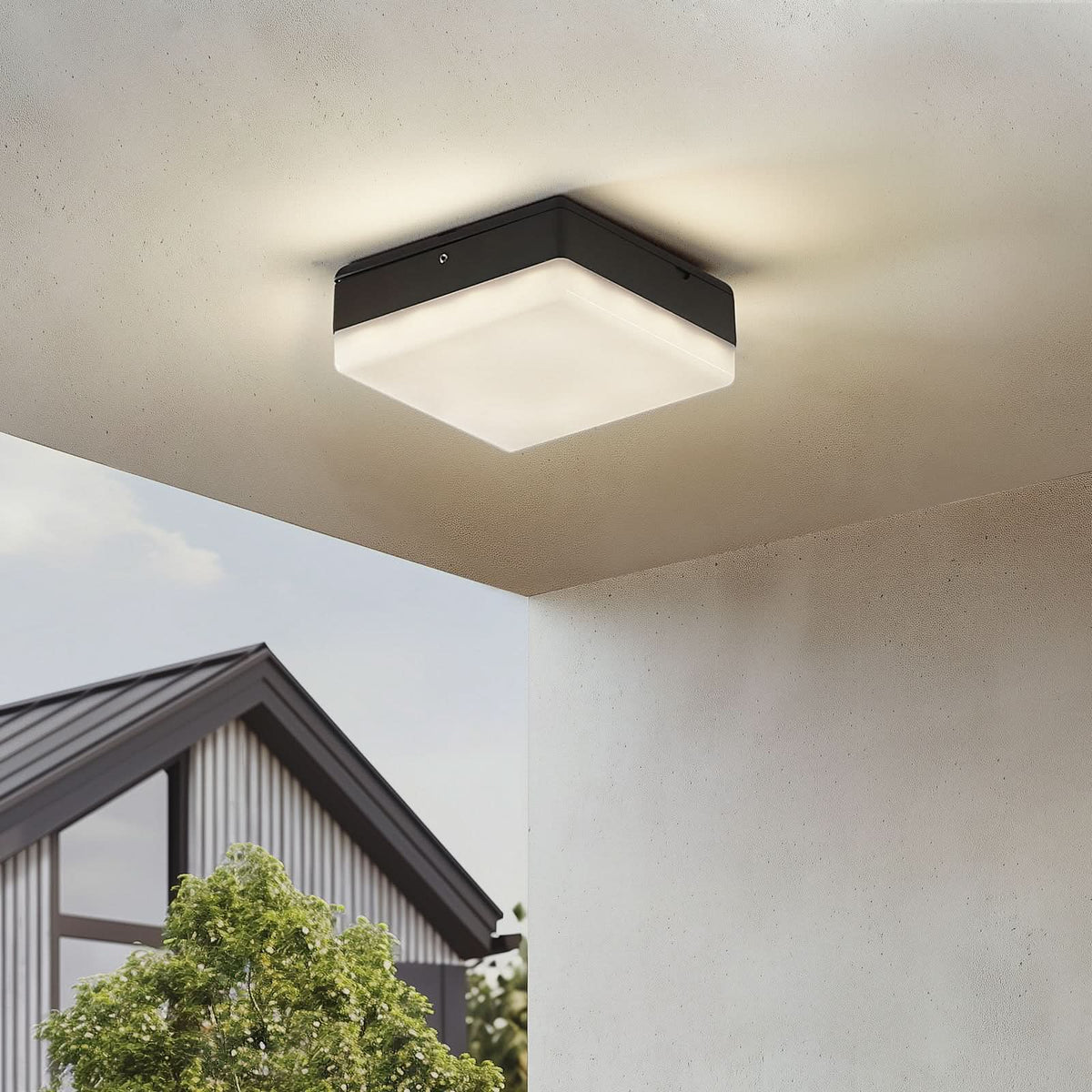 Plafonnier d'extérieur LED Thilo en aluminium, anthracite et blanc, hauteur 6,2 cm, IP54
