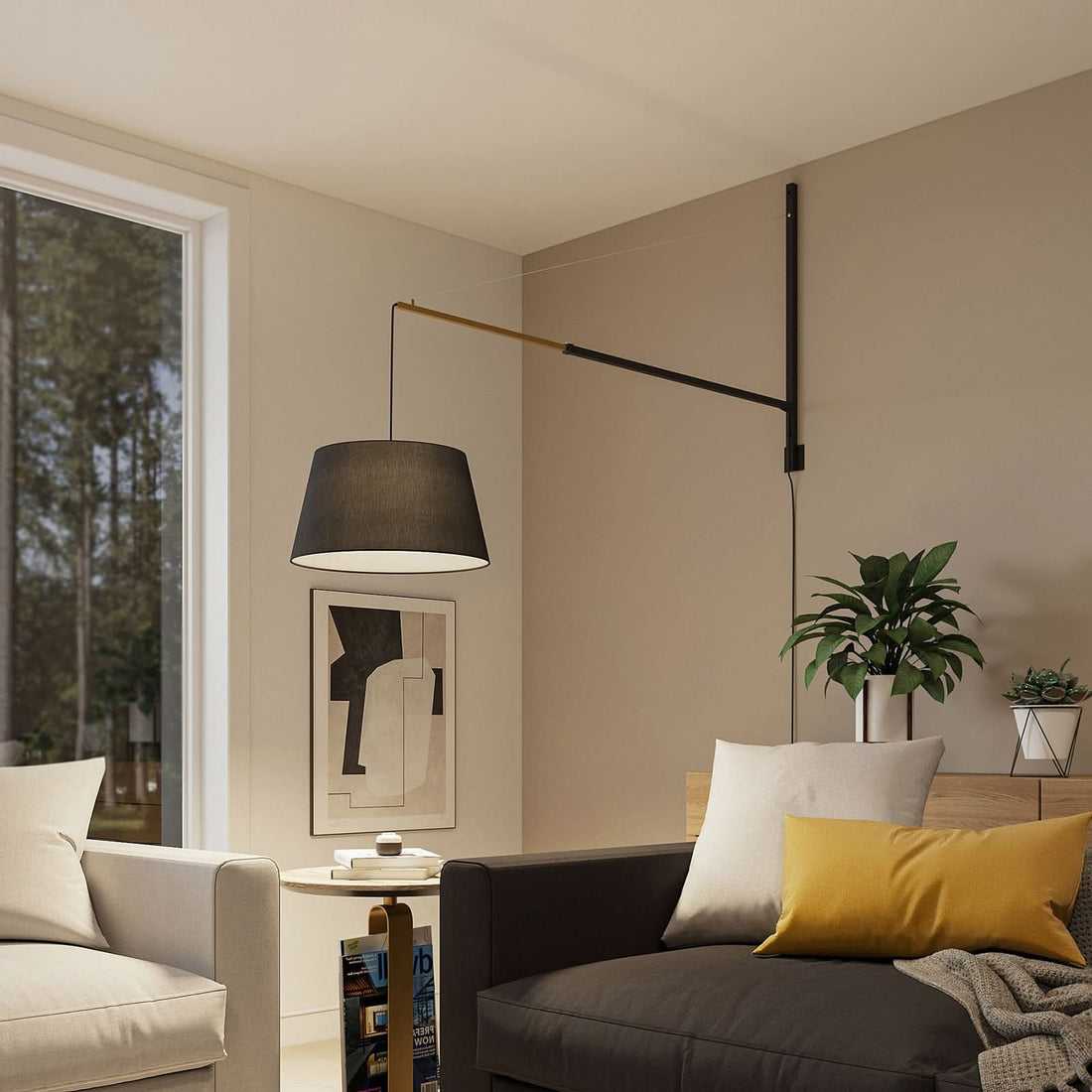 Applique murale Beleza en tissu, noir et doré, hauteur 150 cm