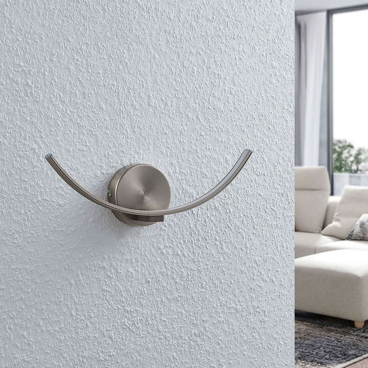 Applique murale LED Iven en métal, nickel satiné et blanc satiné, hauteur 12,5 cm