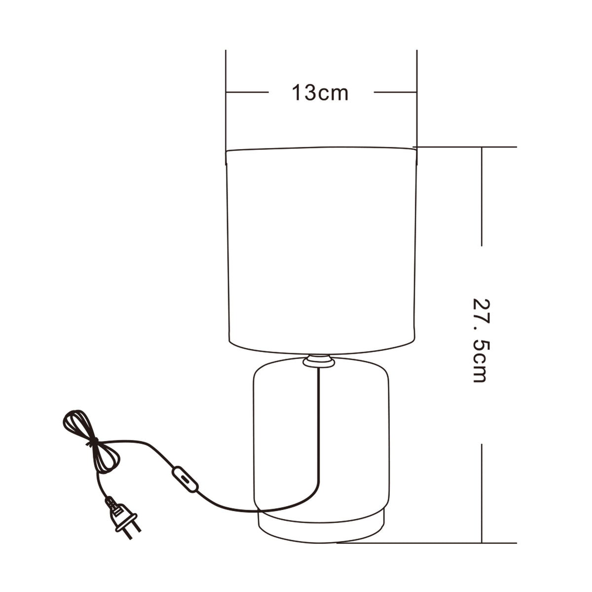 Schéma de dimensions avec largeur 13 cm et hauteur totale 27,5 cm