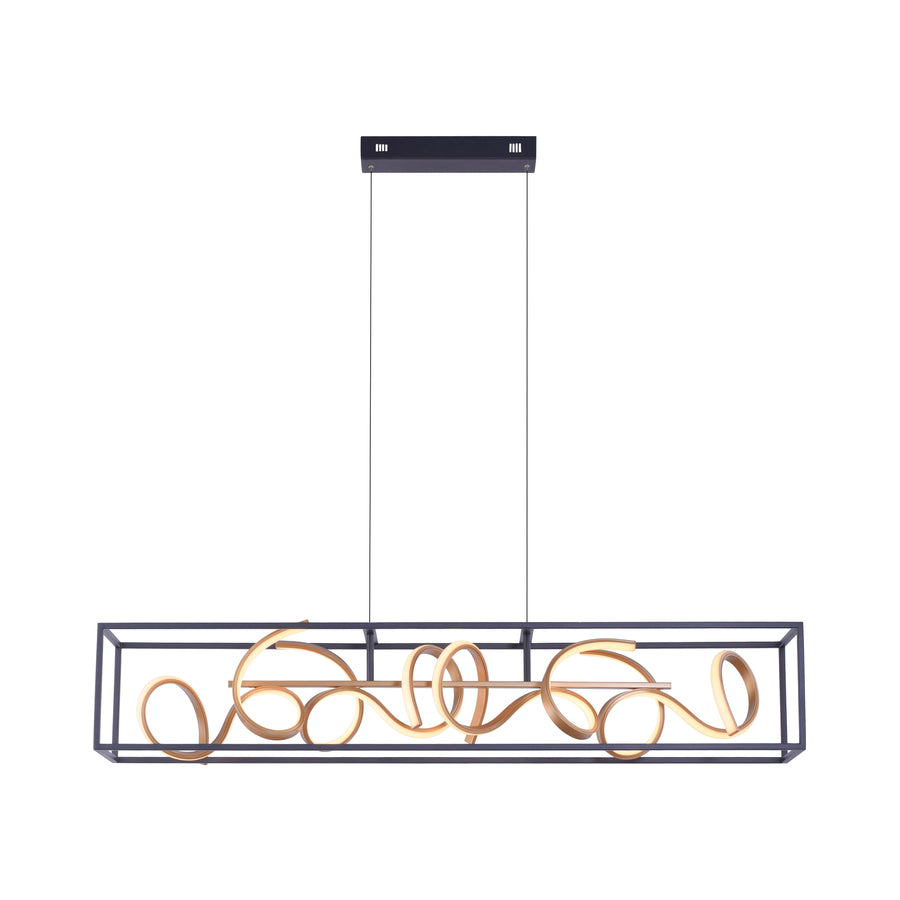 Plan large du luminaire sur fond blanc, structure rectangulaire noire bien visible