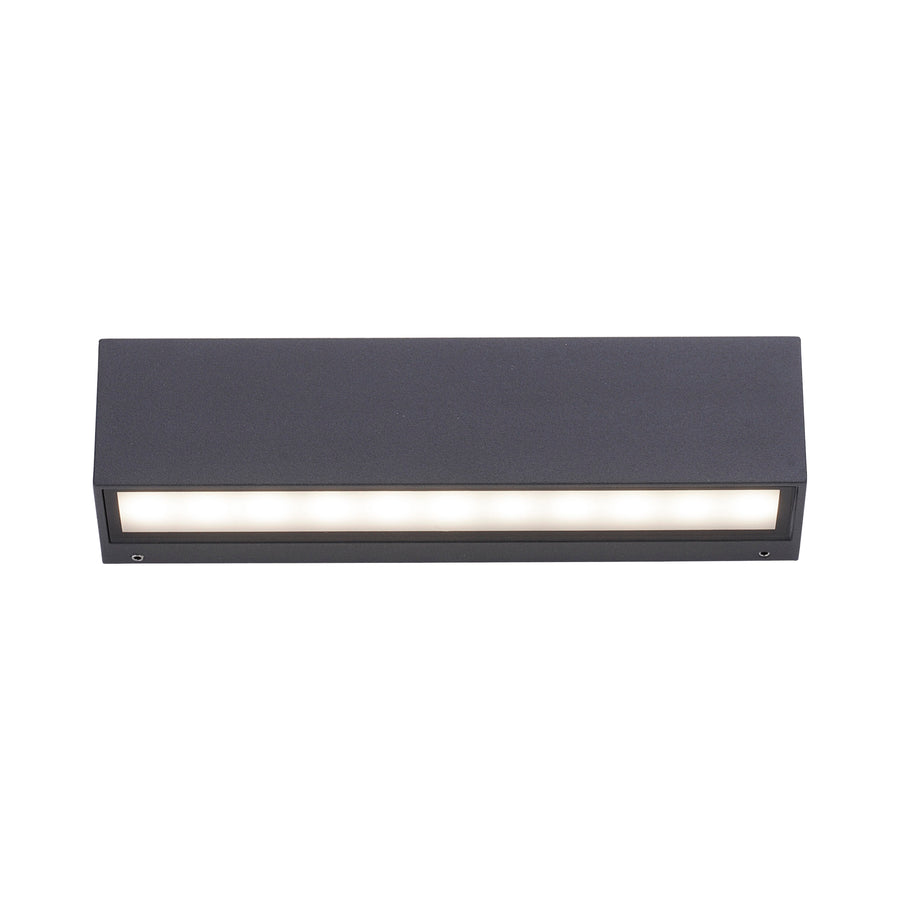 Face avant de l'applique murale rectangulaire anthracite avec long diffuseur blanc.