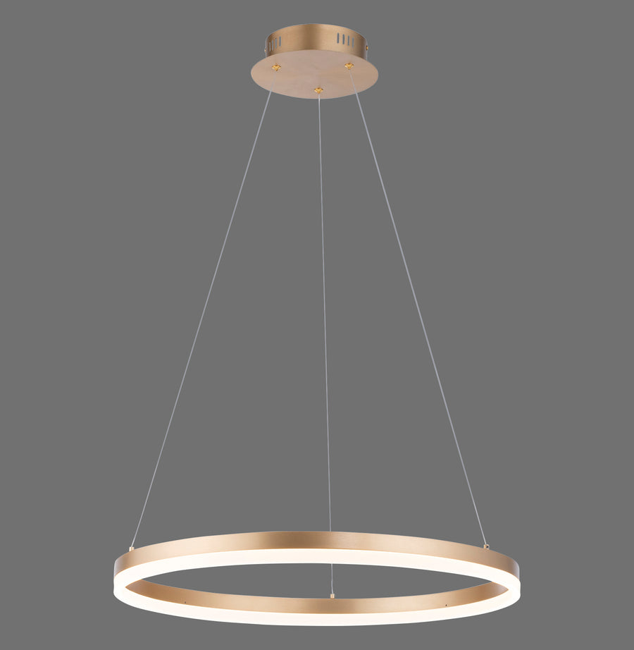 Suspension anneau lumineux laiton mat, vue de face sur fond gris