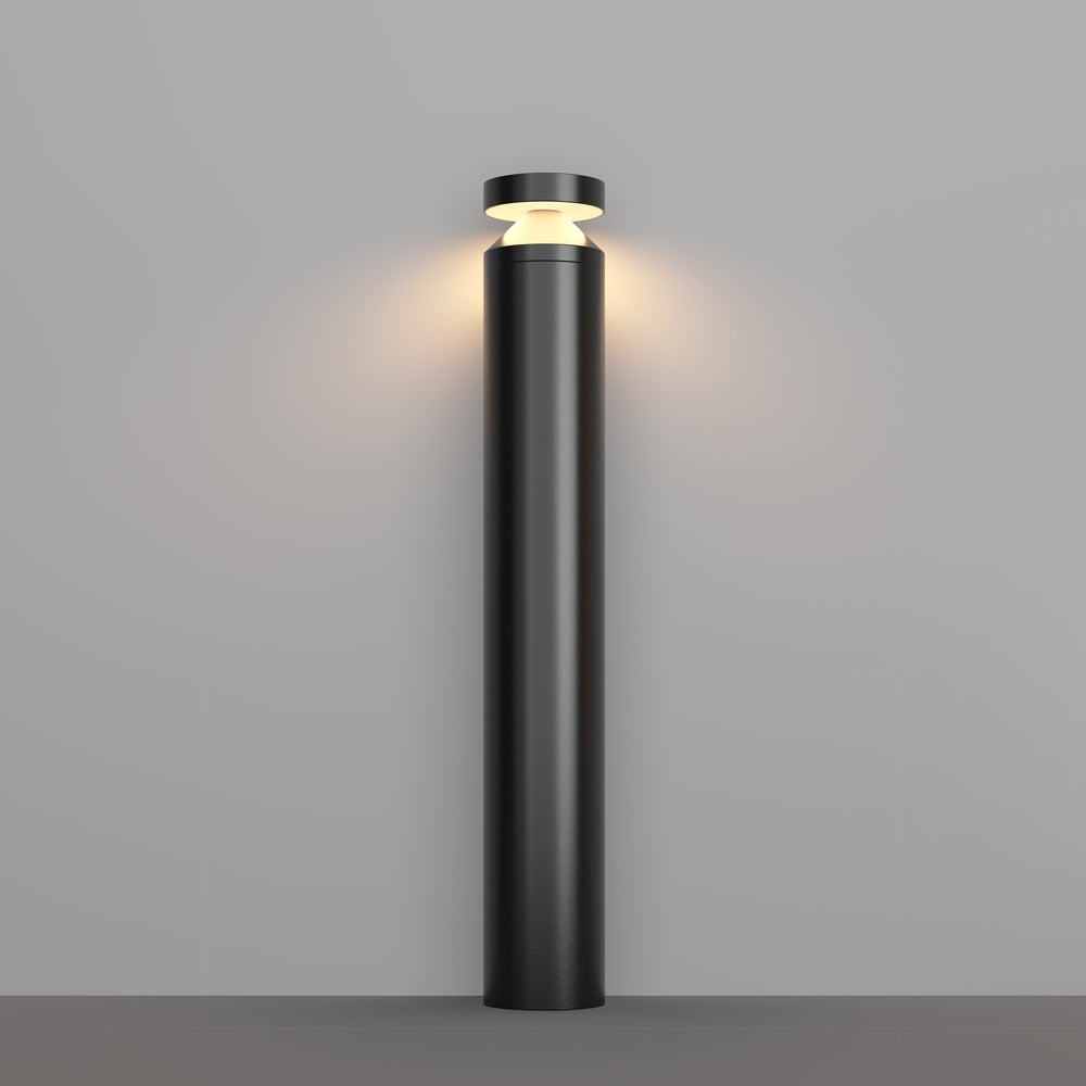 Luminaire extérieur haut sur pied, vue de face, éclairage indirect