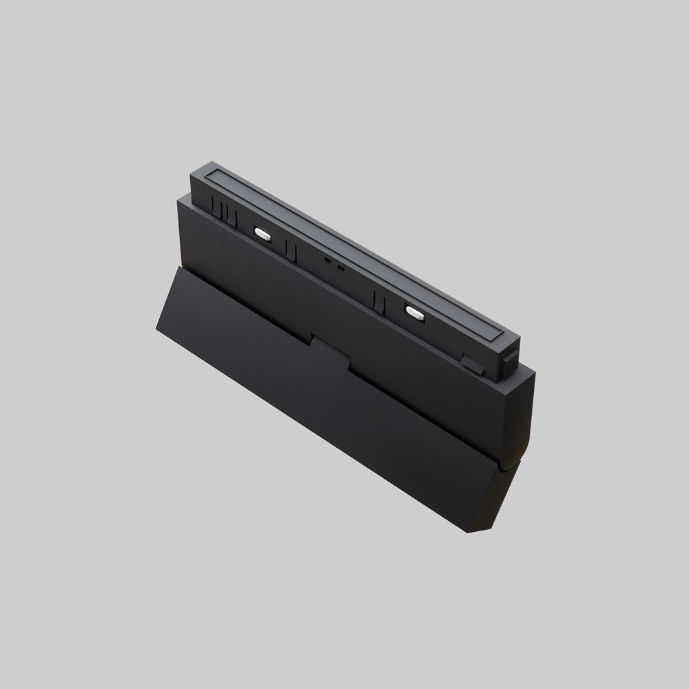 Détail technique du boîtier noir et de son adaptateur pour rail