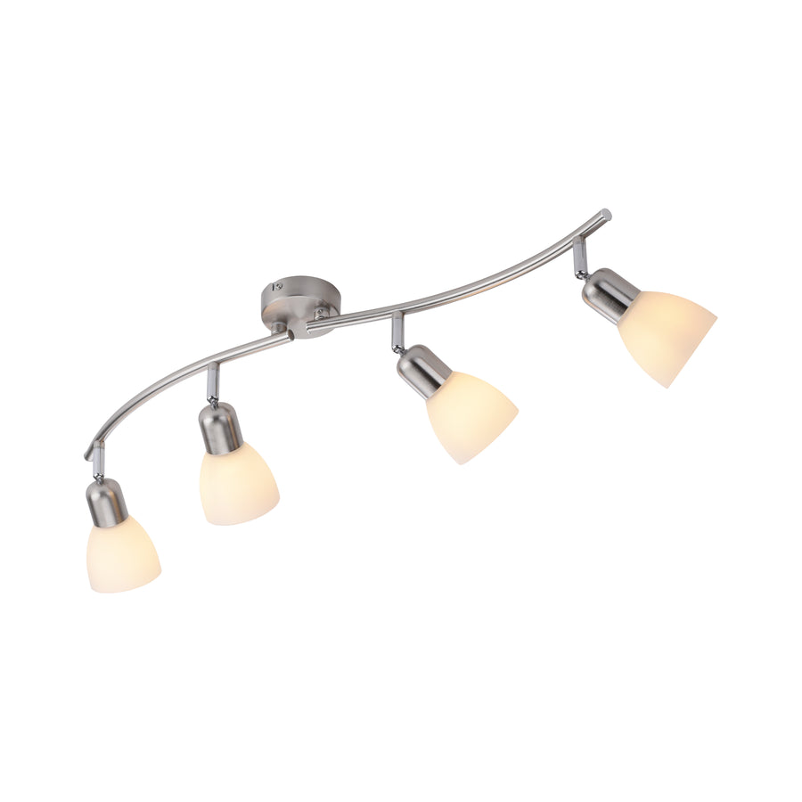 Plafonnier Karo 4 lumières acier, verre