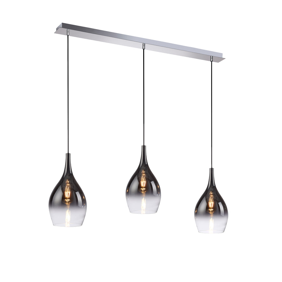 Suspension Pilua 3 lumières chromée, verre, L 20 cm
