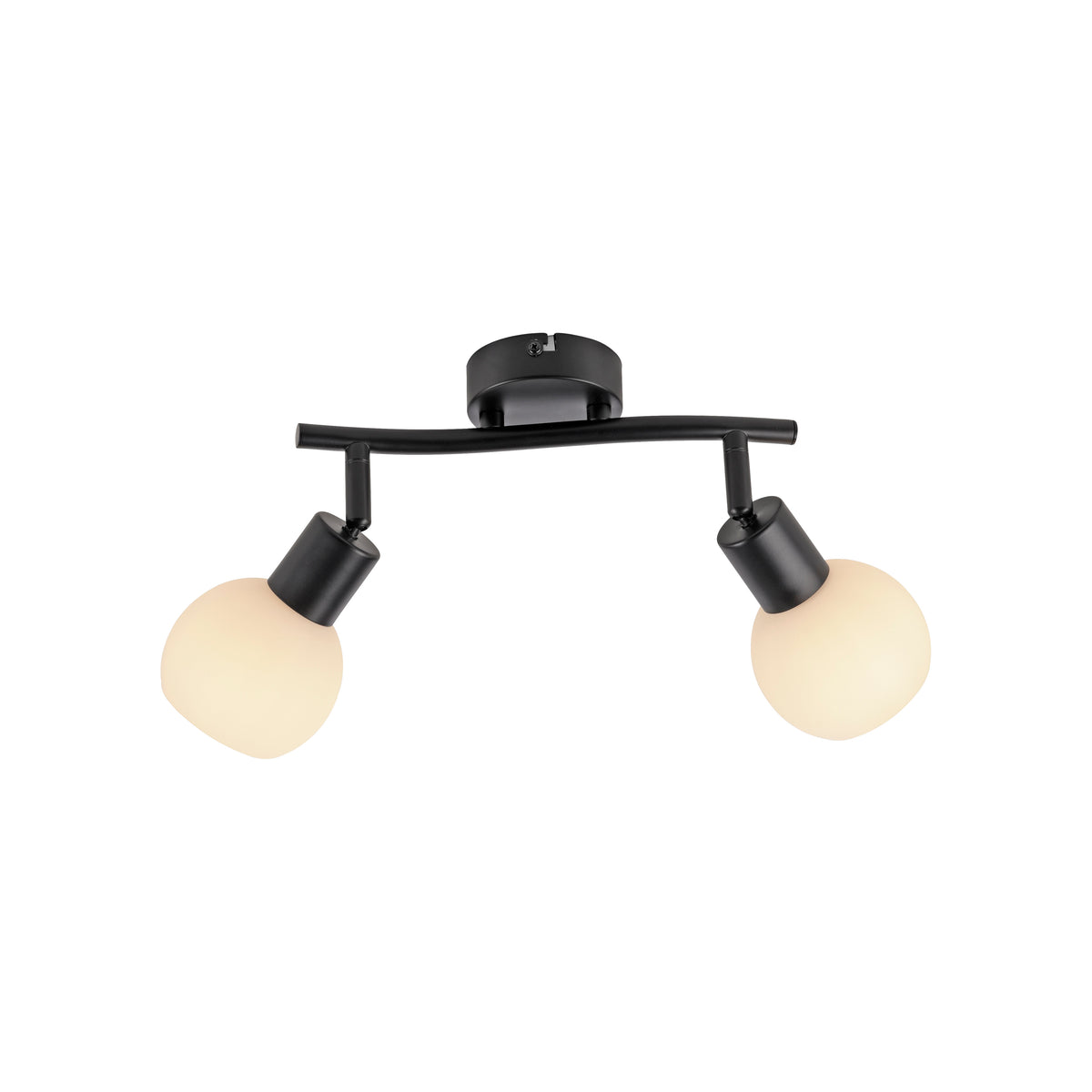 Second angle de face du luminaire, mettant en valeur la barre horizontale et les globes.