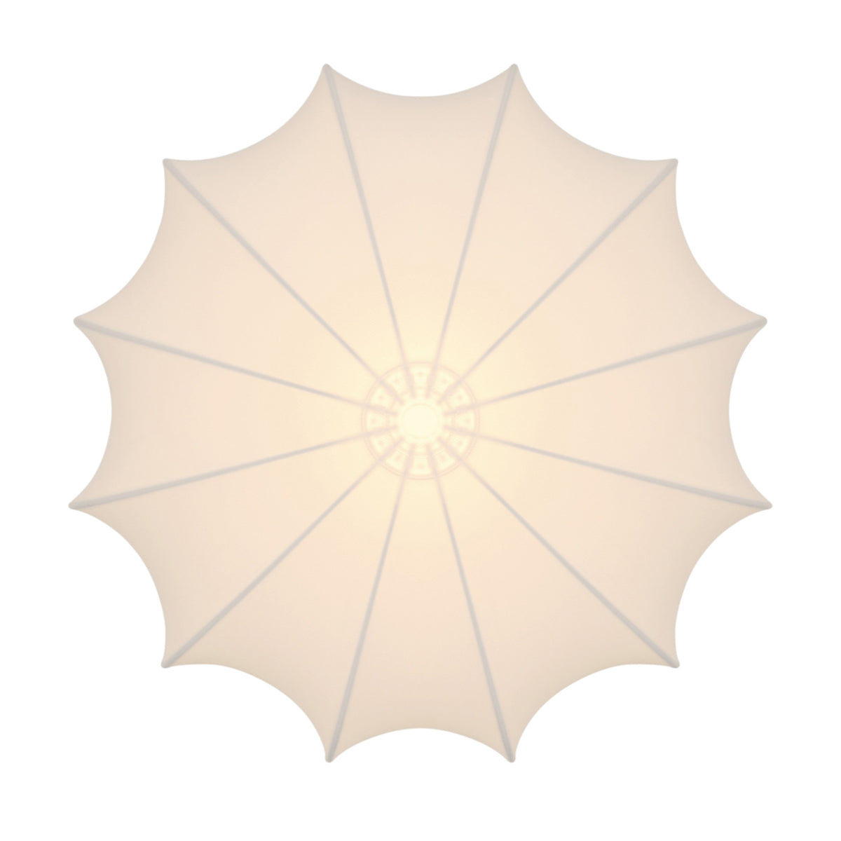 Vue de dessous montrant la structure interne et les nervures du diffuseur textile.