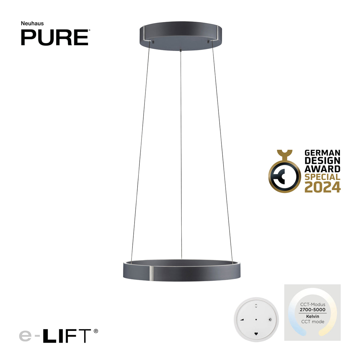 Suspension Pure E-Clipse grise, L 50 cm
