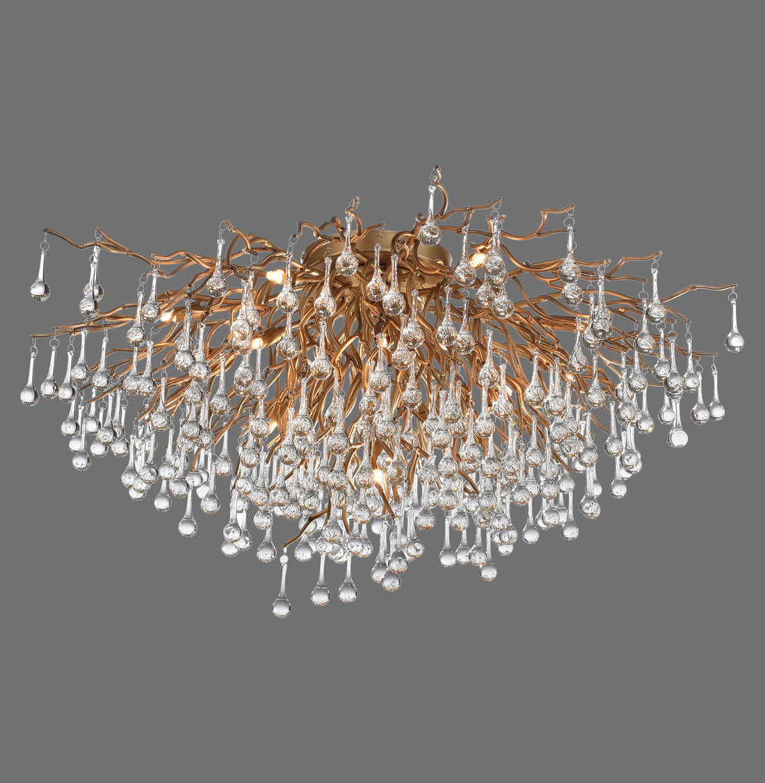 Plafonnier Icicle 14 lumières laiton vieilli, verre