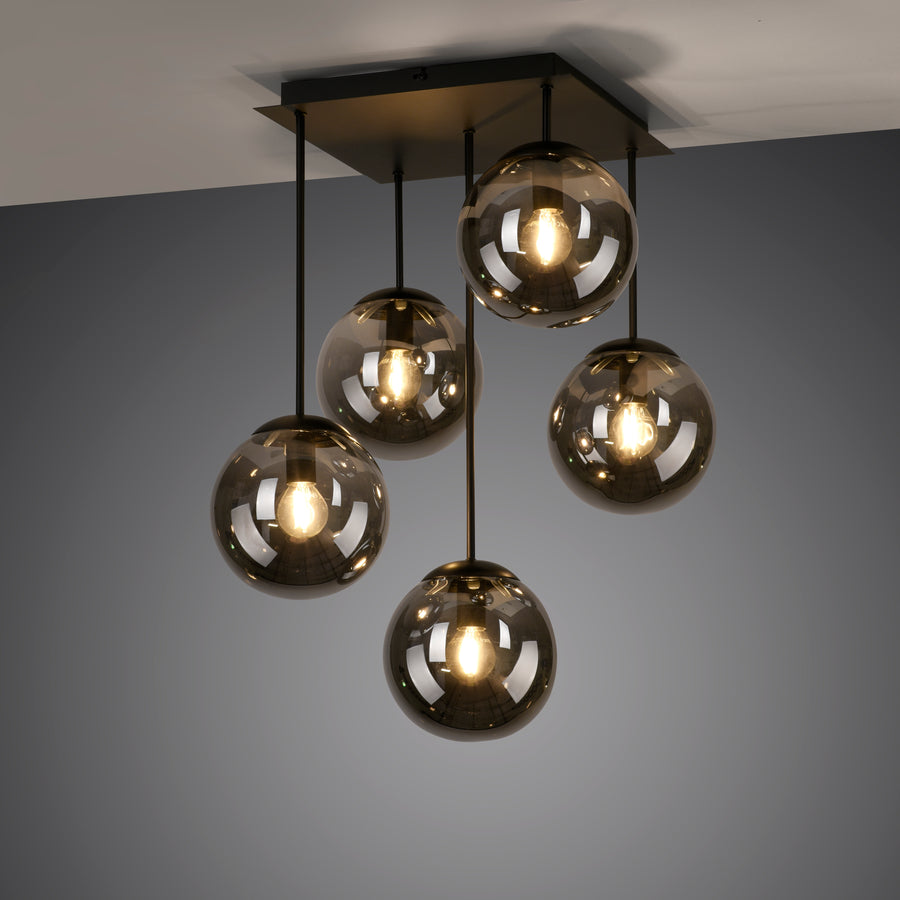 Plafonnier Big Widow 5 lumières noir, verre