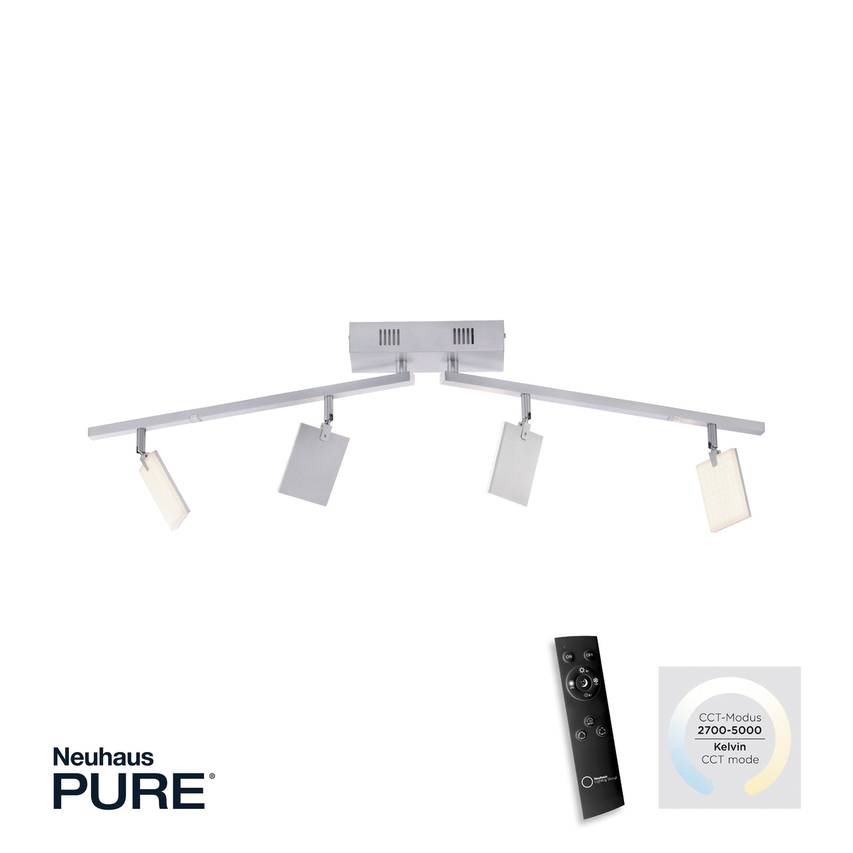 Produit blanc avec télécommande noire et indicateur de température de couleur.