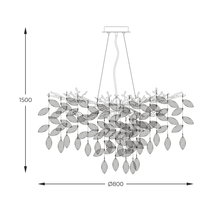 Schéma technique coté : hauteur totale 1500 mm et diamètre 800 mm du luminaire