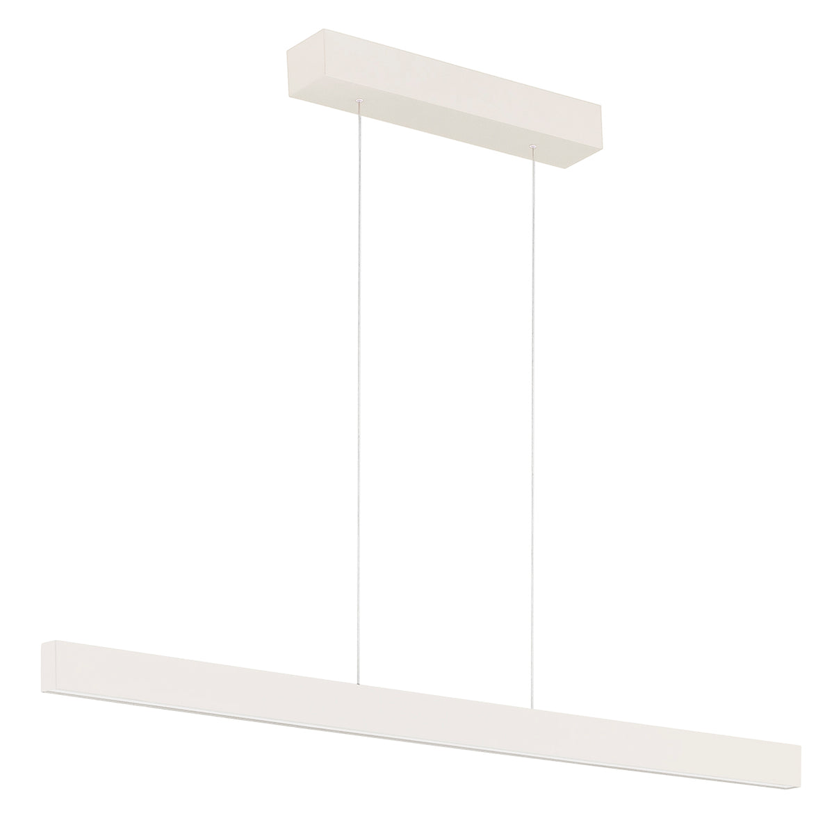 Détail du profil blanc du luminaire linéaire, diffuseur bas et fixation plafond rectangulaire.