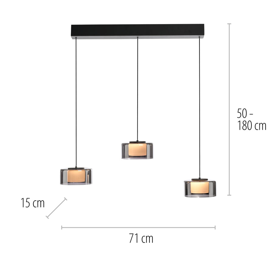 Suspension Rika noire et fumée, P 71 cm
