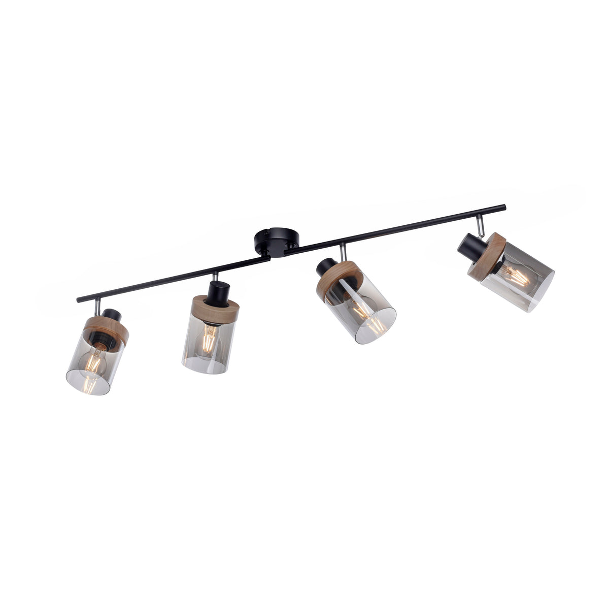 Plafonnier Pasqual 4 lumières noir et bois