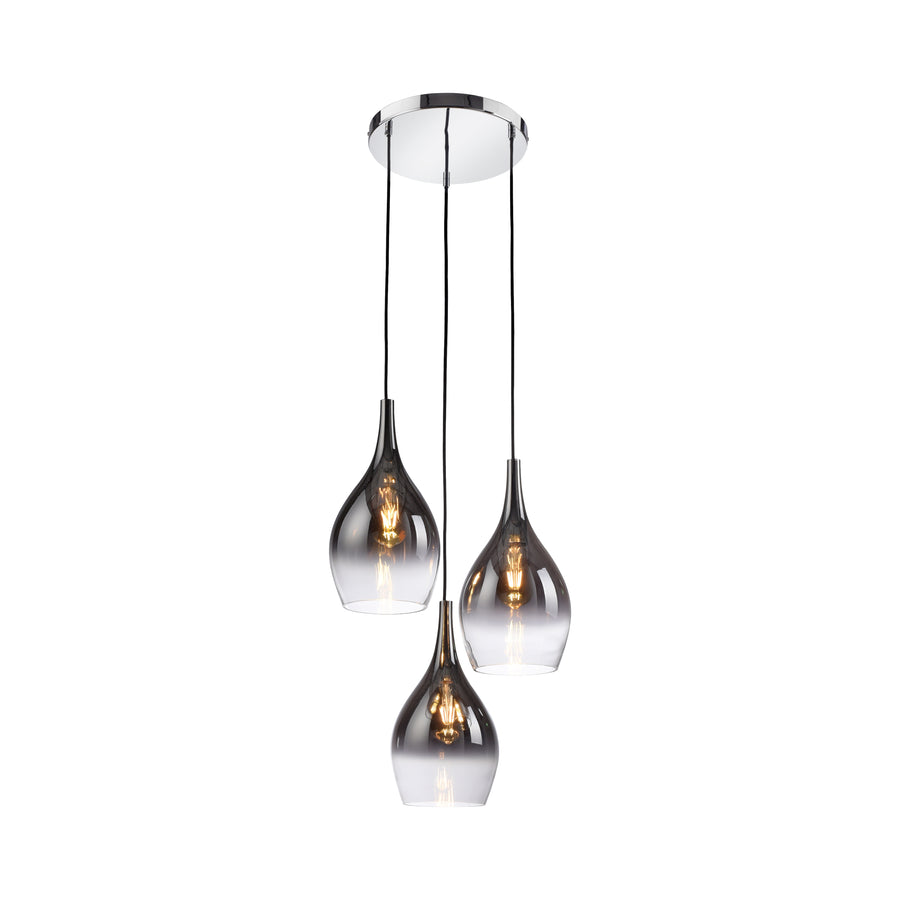 Suspension Pilua 3 lumières chromée, verre, L 46 cm