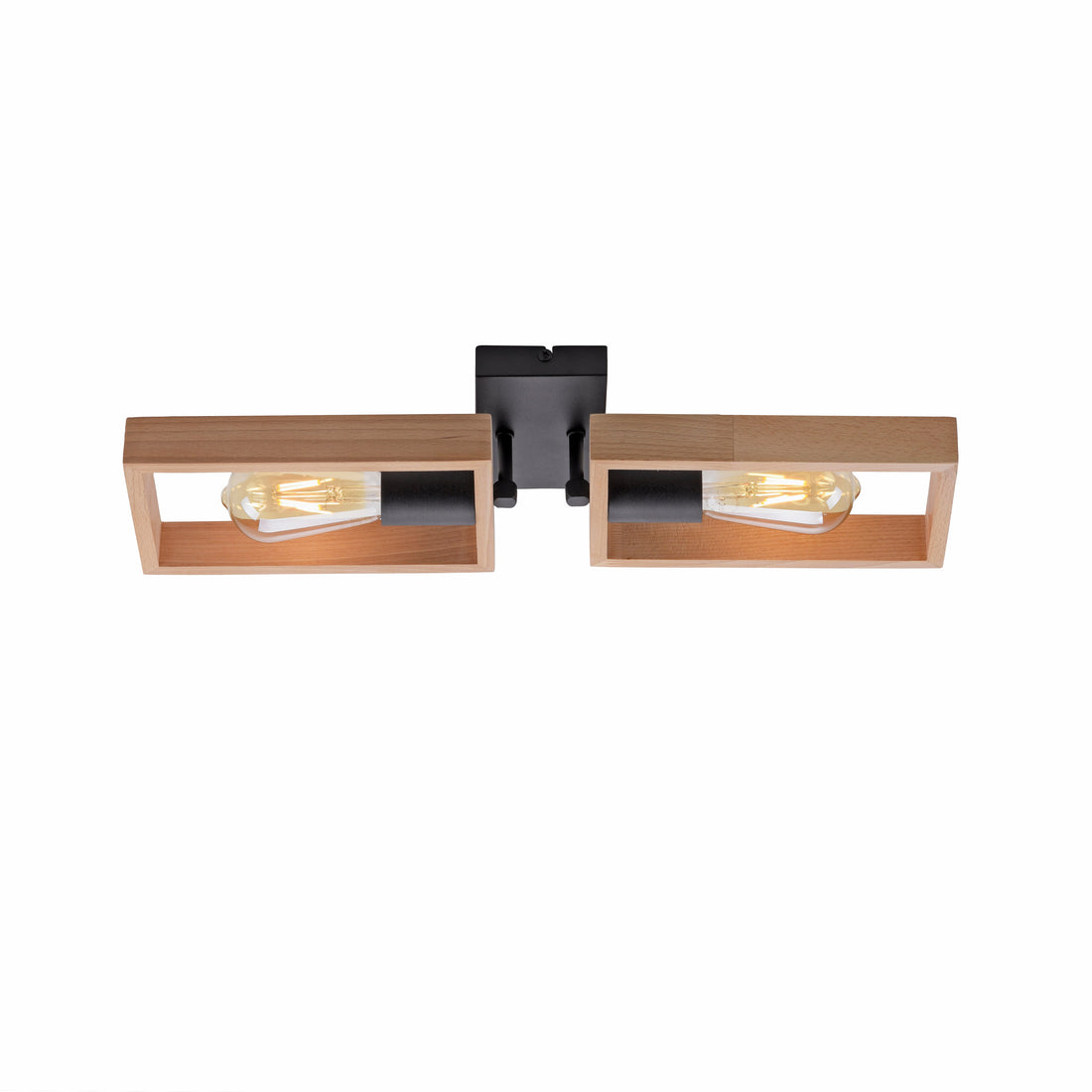 Plafonnier Franky 2 lumières noir et bois