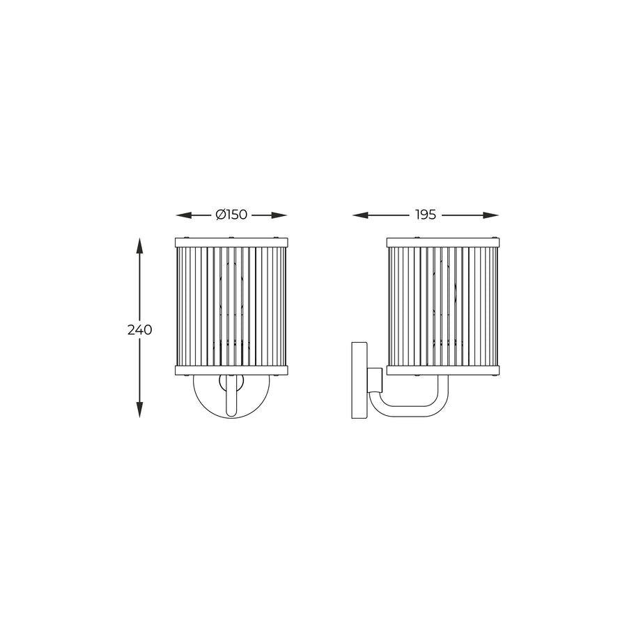 Schéma technique coté montrant diamètre 150 mm, profondeur 195 mm et hauteur 240 mm