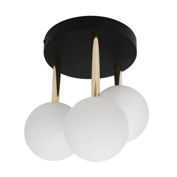 Plafonnier Ali 3 lumières noir et doré, verre