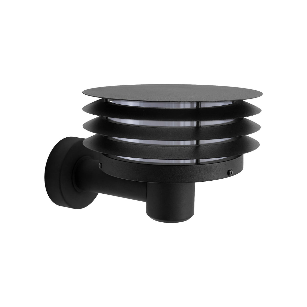 Vue de trois quarts du luminaire éteint, montrant les cercles noirs et diffuseur blanc.