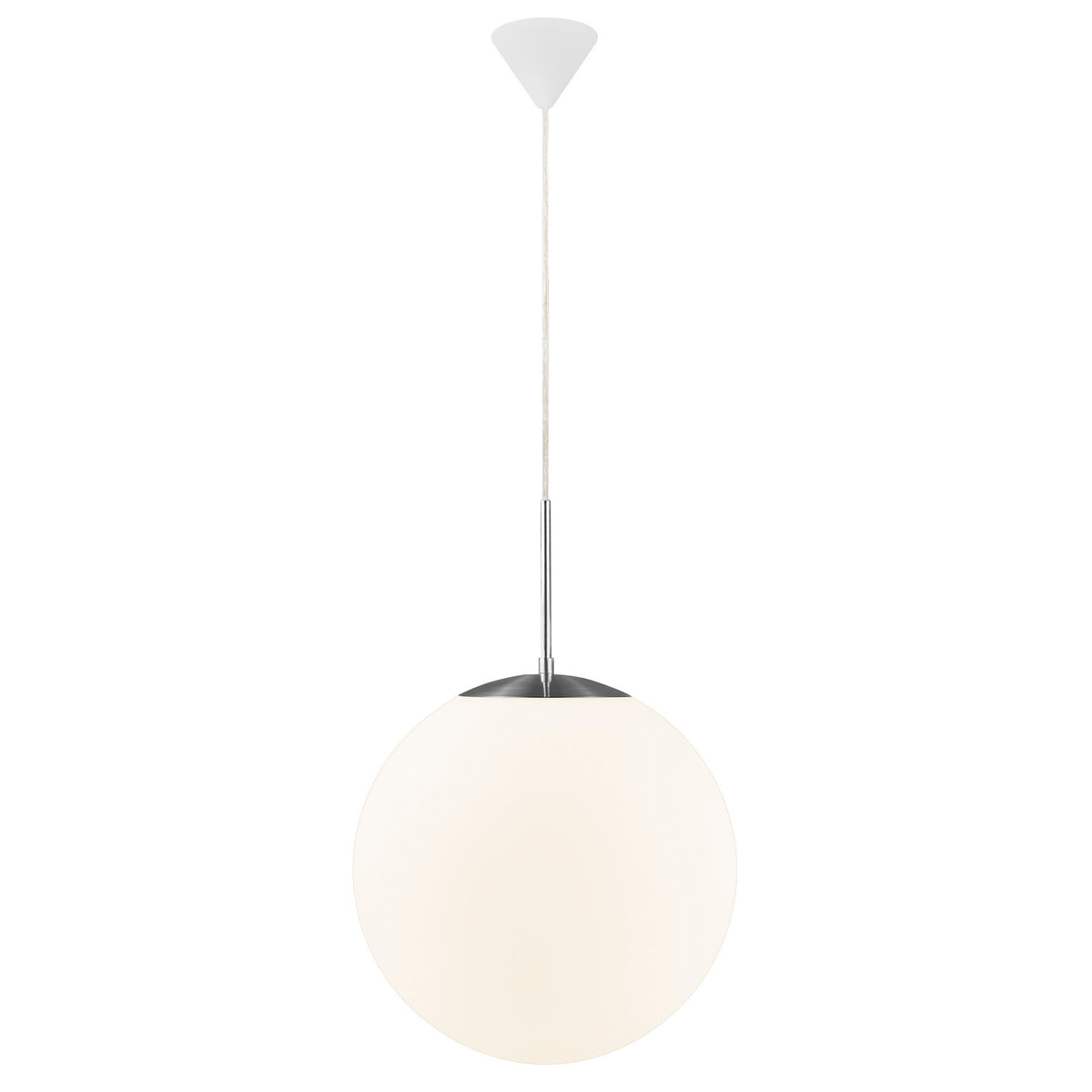 Silhouette complète de la suspension, sphère opaline et câble vertical