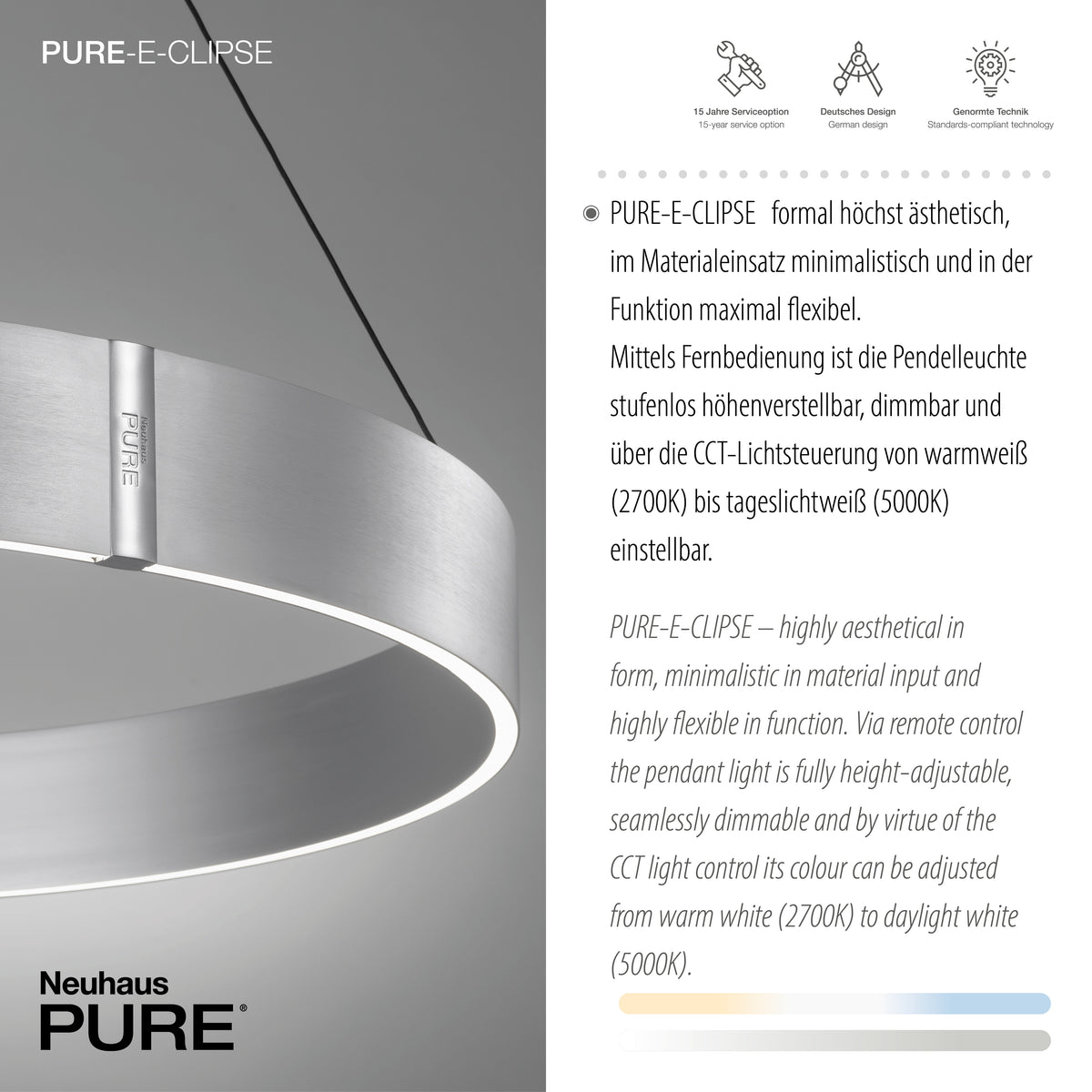 Gros plan du bandeau aluminium, rappel texte sur réglage hauteur et couleur