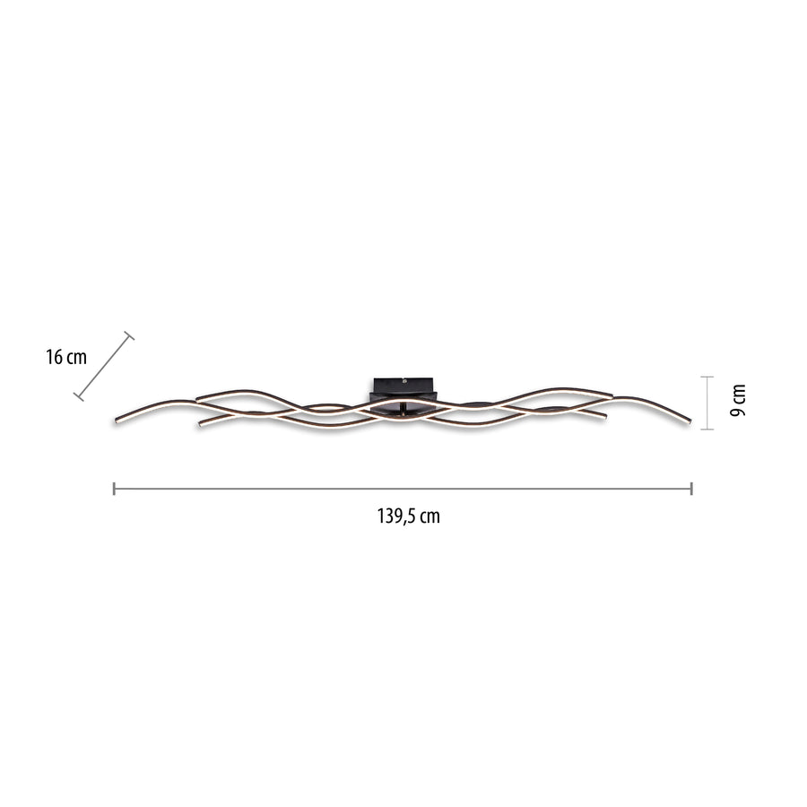 Plafonnier Wave noir, H 9 cm