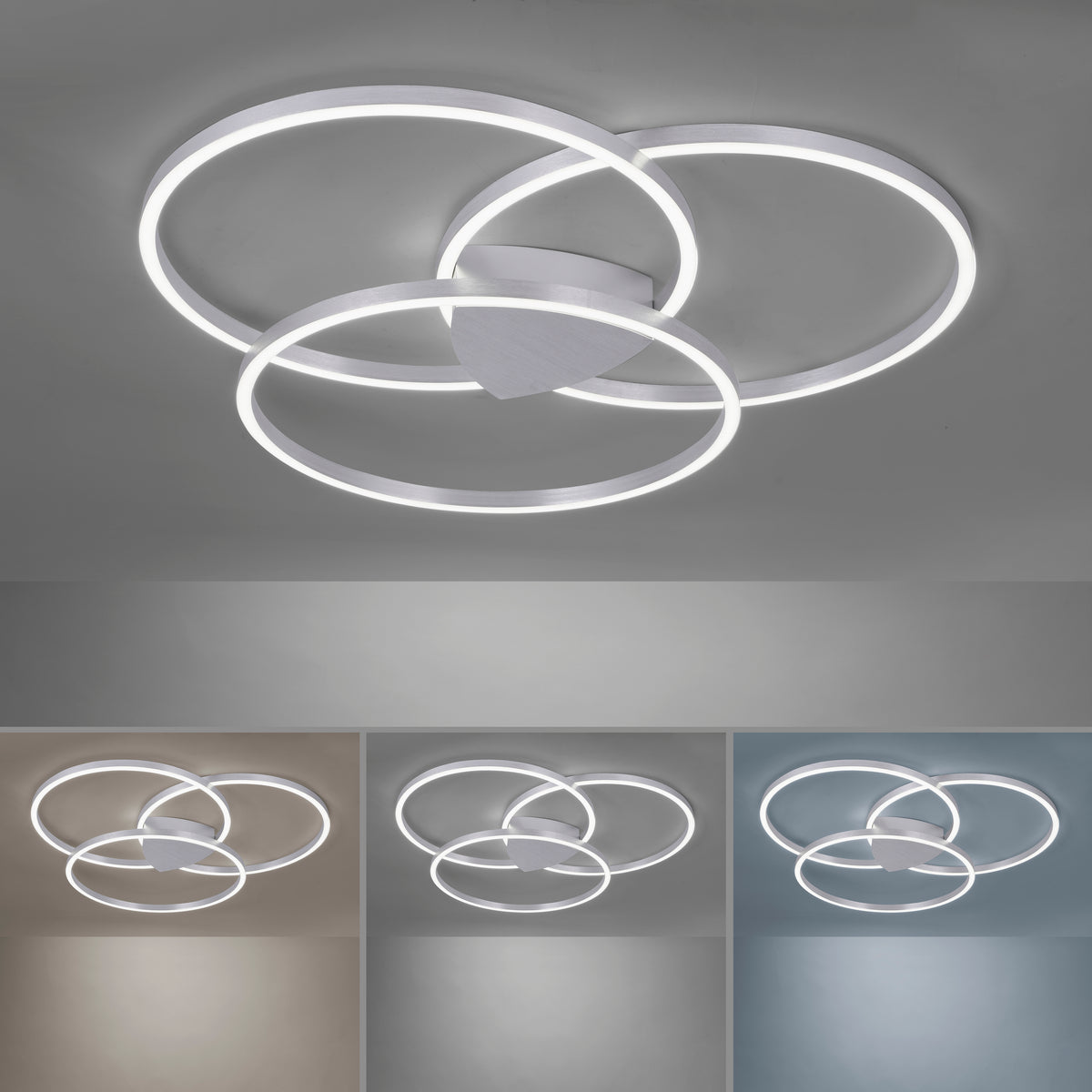 Trois températures de couleur présentées : blanc chaud, neutre et froid du luminaire.