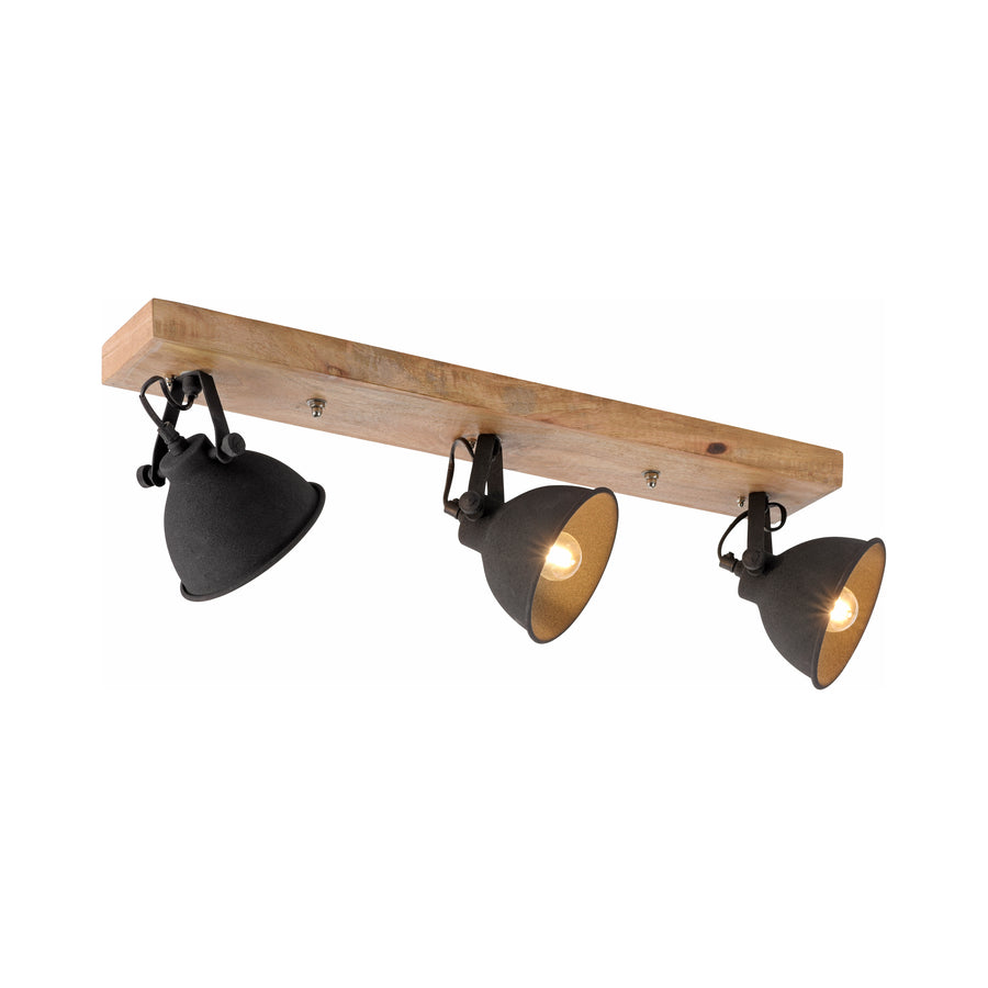 Plafonnier Samia 3 lumières noir et bois