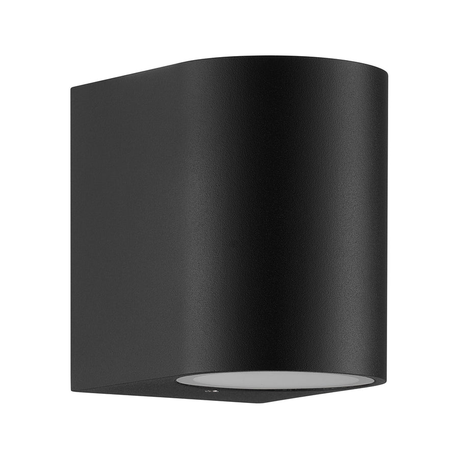 Même applique noire, éclairage éteint, verre diffusant blanc visible en partie basse.