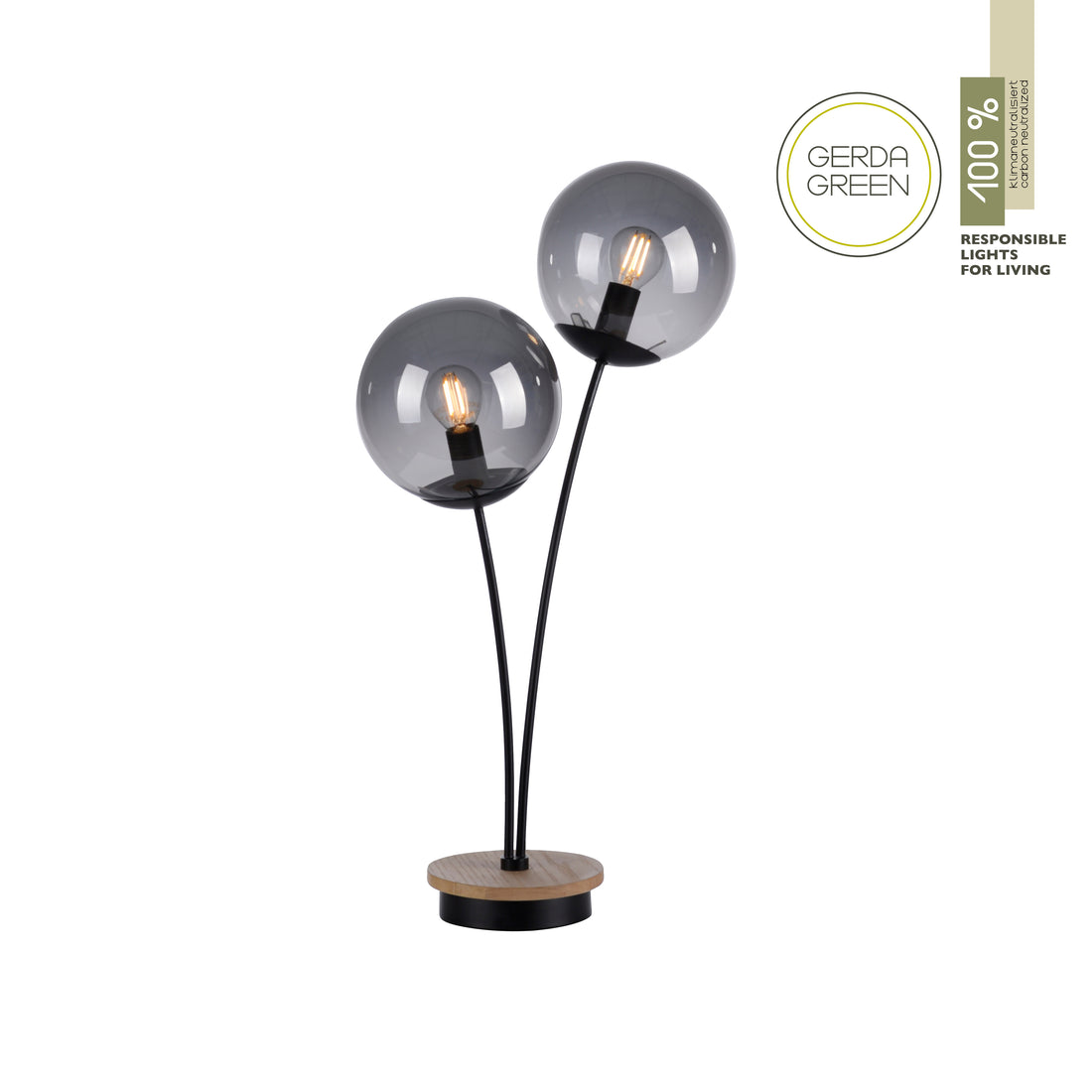 Lampe à poser Green Widow 2 lumières noire et bois