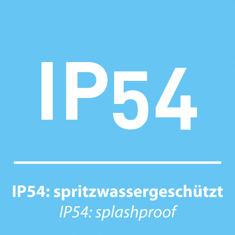 Panneau bleu indiquant la norme IP54 contre les projections d'eau.