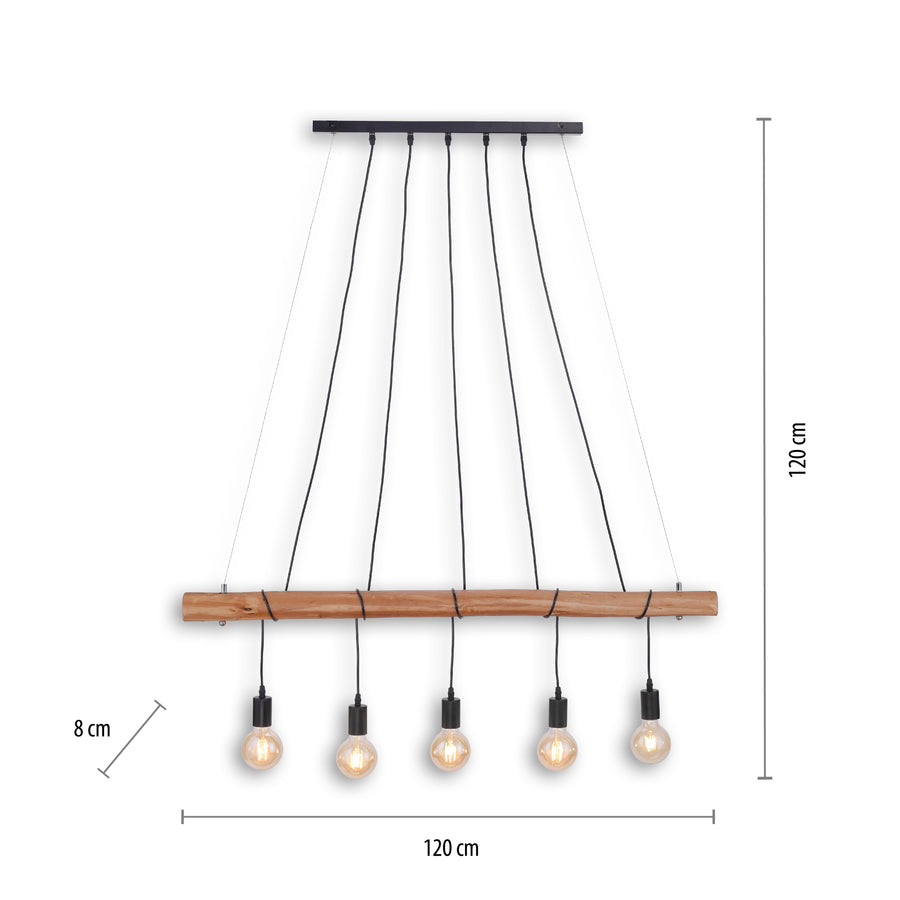 Suspension Damian 5 lumières, bois