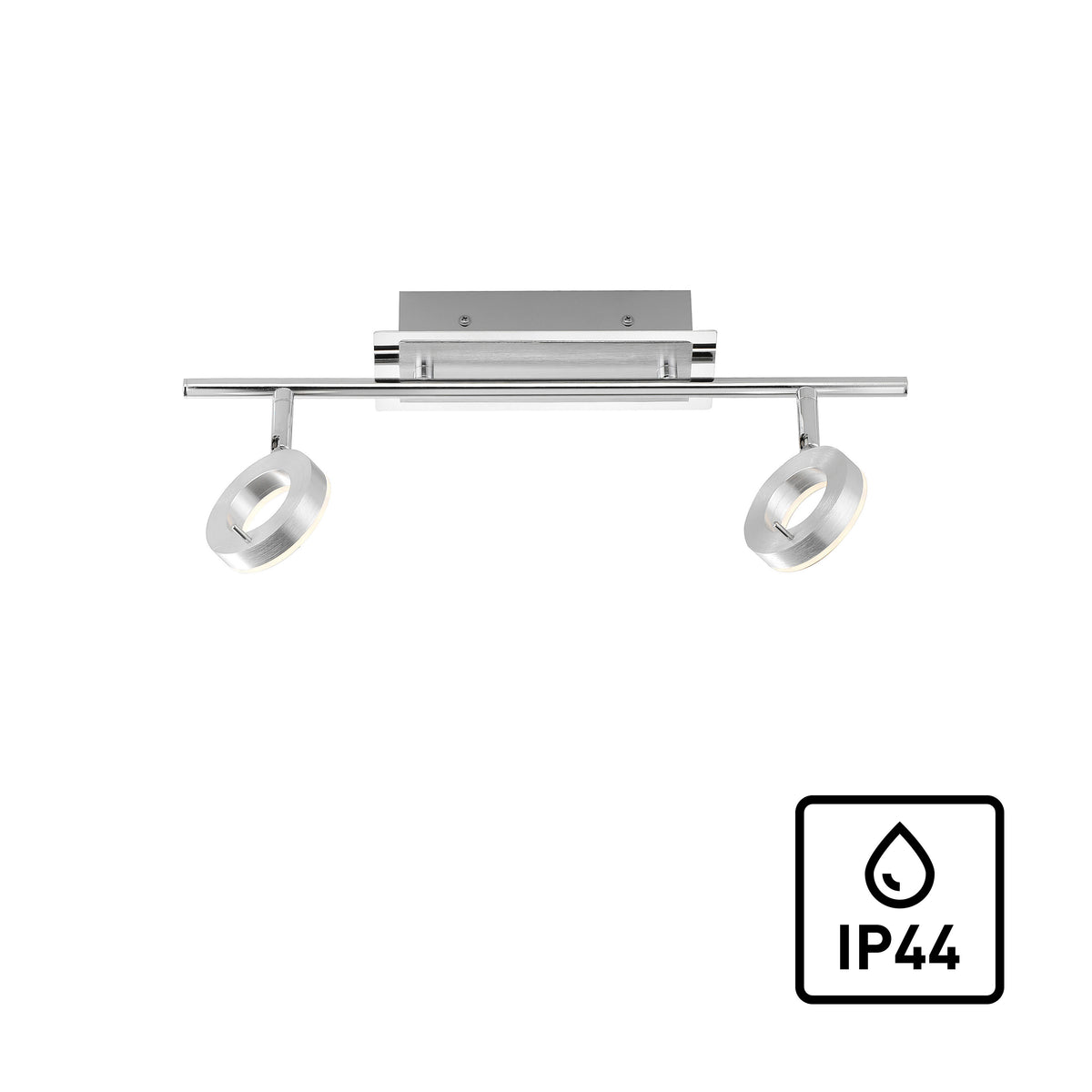 Vue de face sur fond blanc avec logo IP44 indiquant une protection contre les projections d'eau.