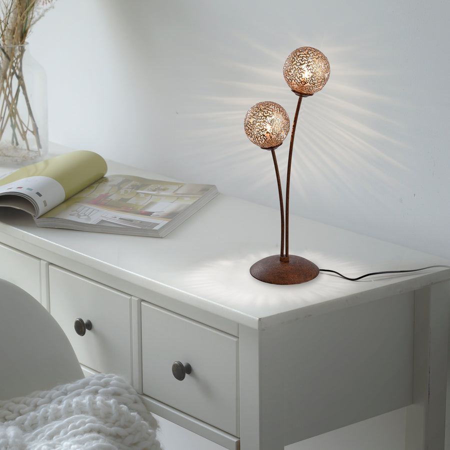 Lampe à poser Greta 2 lumières rouille et dorée