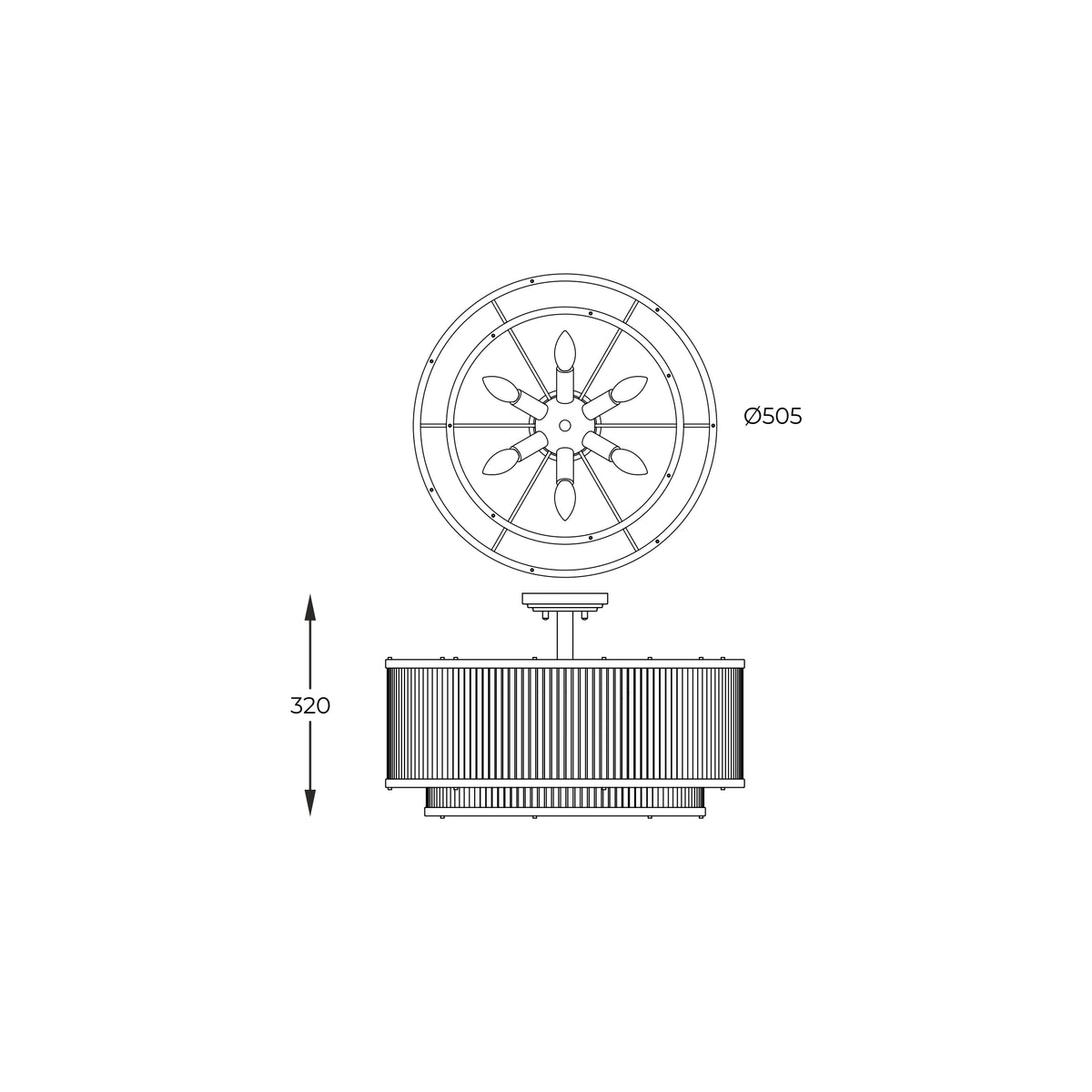Schéma technique du plafonnier avec dimensions 505 mm de diamètre et 320 mm de hauteur.