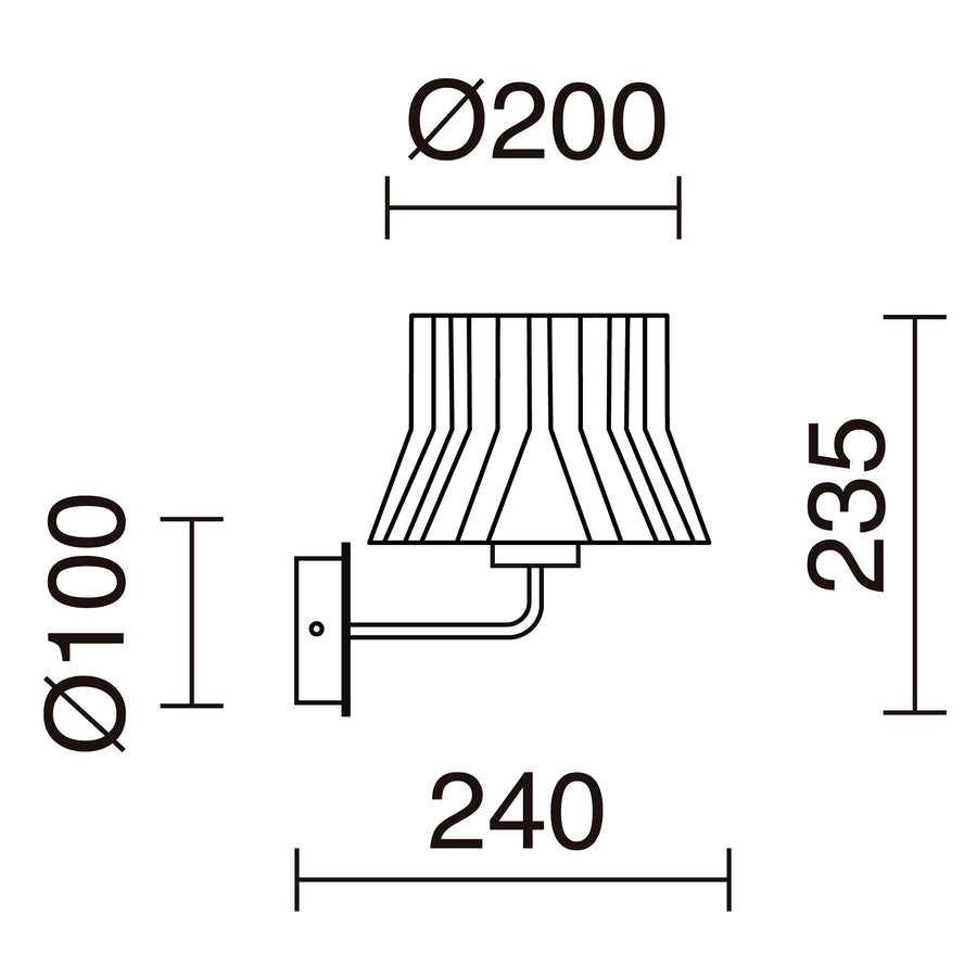 Schéma coté du luminaire : diamètre, hauteur et profondeur
