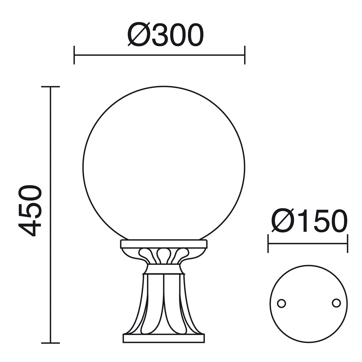 Borne extérieure Indura Globo IP65, noir, H 45 cm