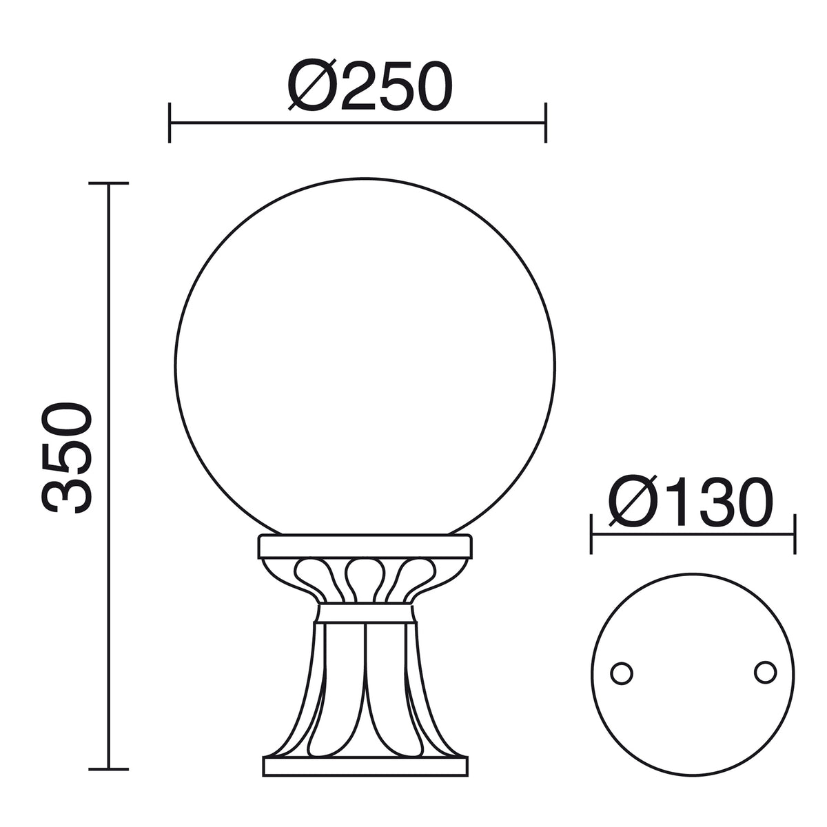 Borne extérieure Indura Globo IP65, noir, H 35 cm