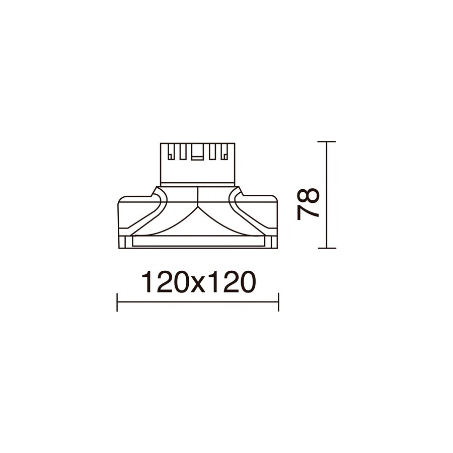 Schéma technique coté du spot carré 120 par 120 mm et hauteur 78 mm