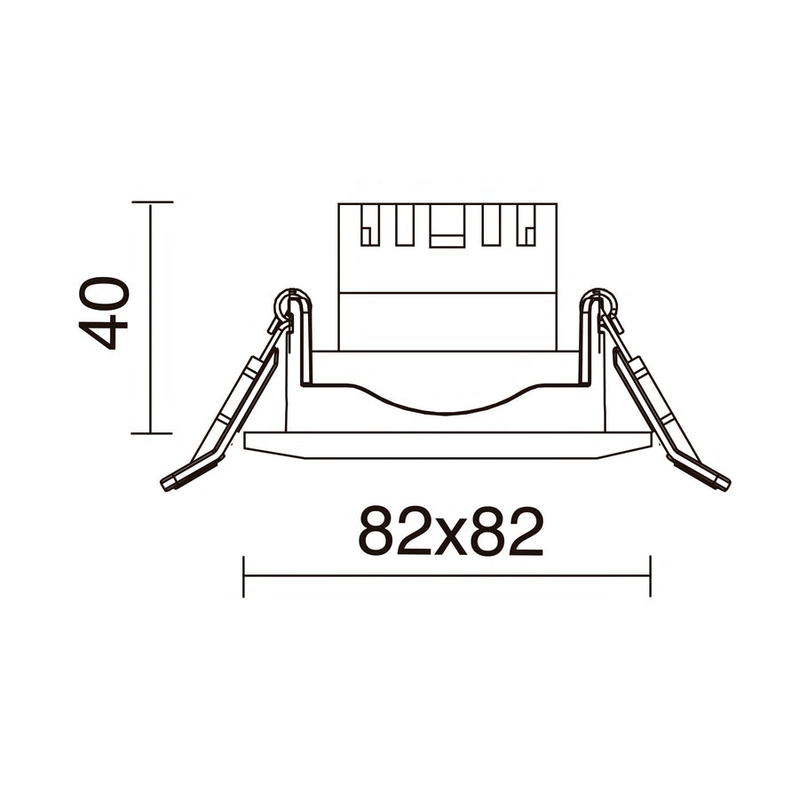 Schéma coté du spot carré 82 x 82 mm et hauteur 40 mm