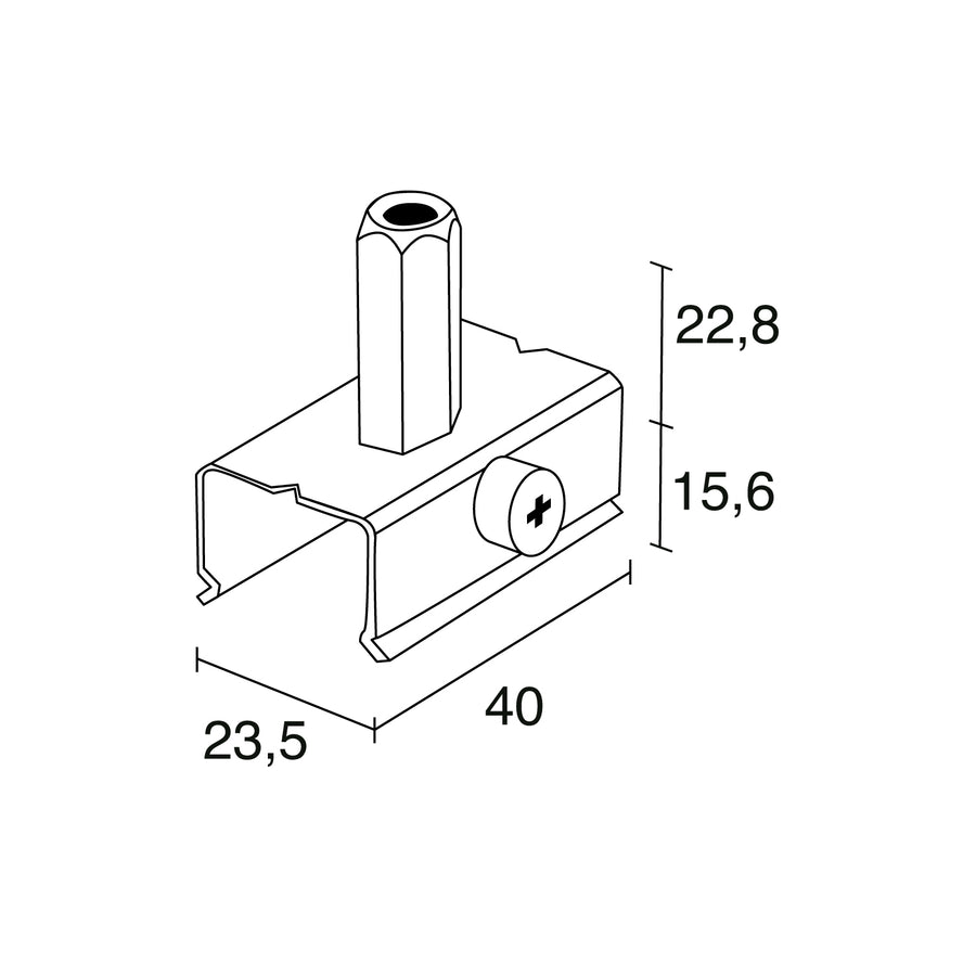 Schéma coté du kit de suspension : dimensions 40, 23,5, 22,8 et 15,6 mm.