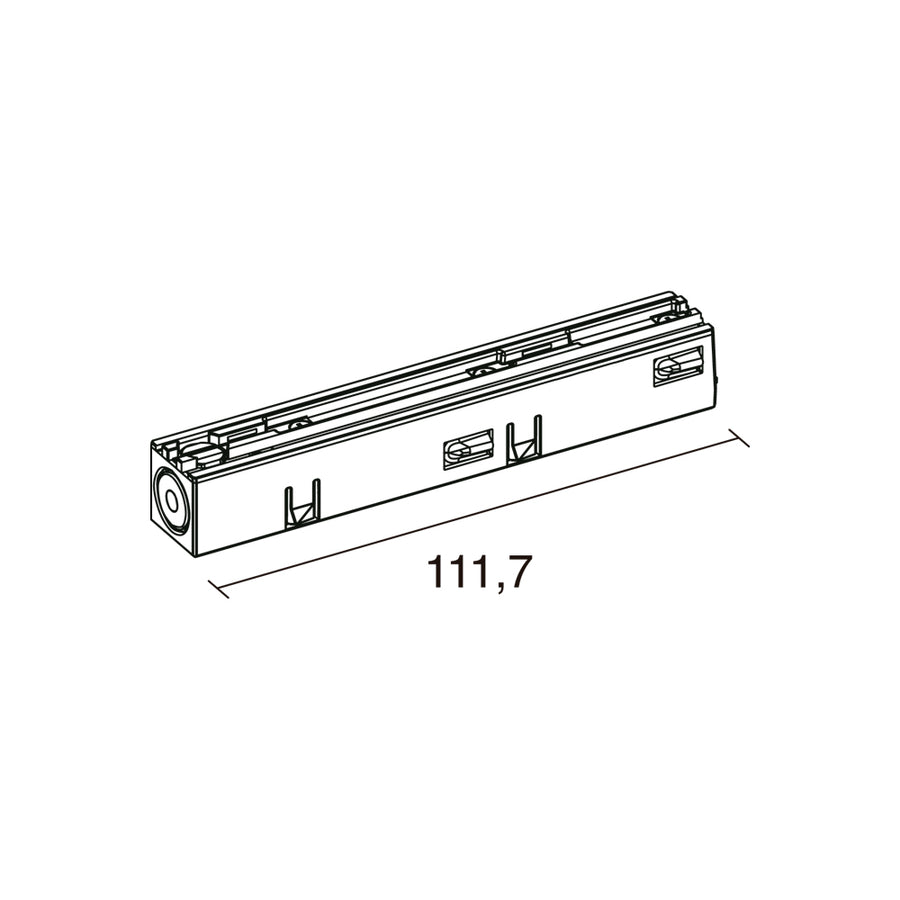 Schéma coté de l’alimentation rectangulaire indiquant une longueur de 111,7