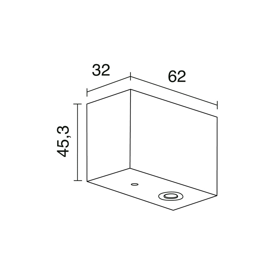 Schéma coté du boîtier avec dimensions 32, 62 et 45,3 mm.