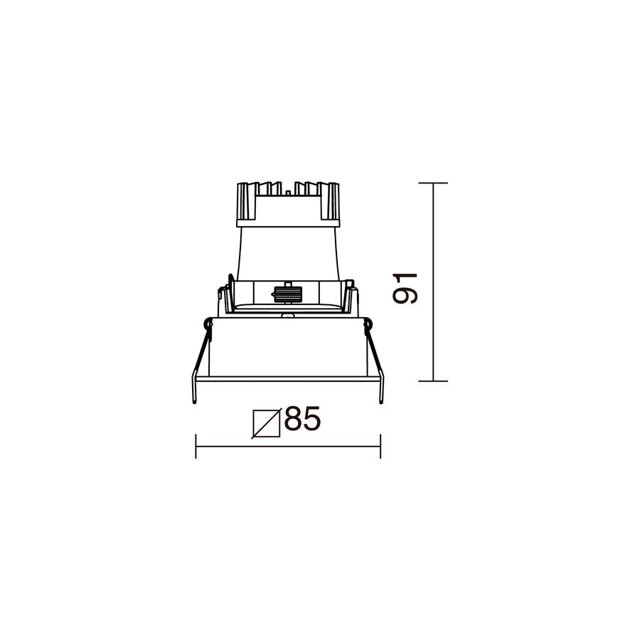 Schéma technique coté : largeur 85 mm, hauteur 91 mm